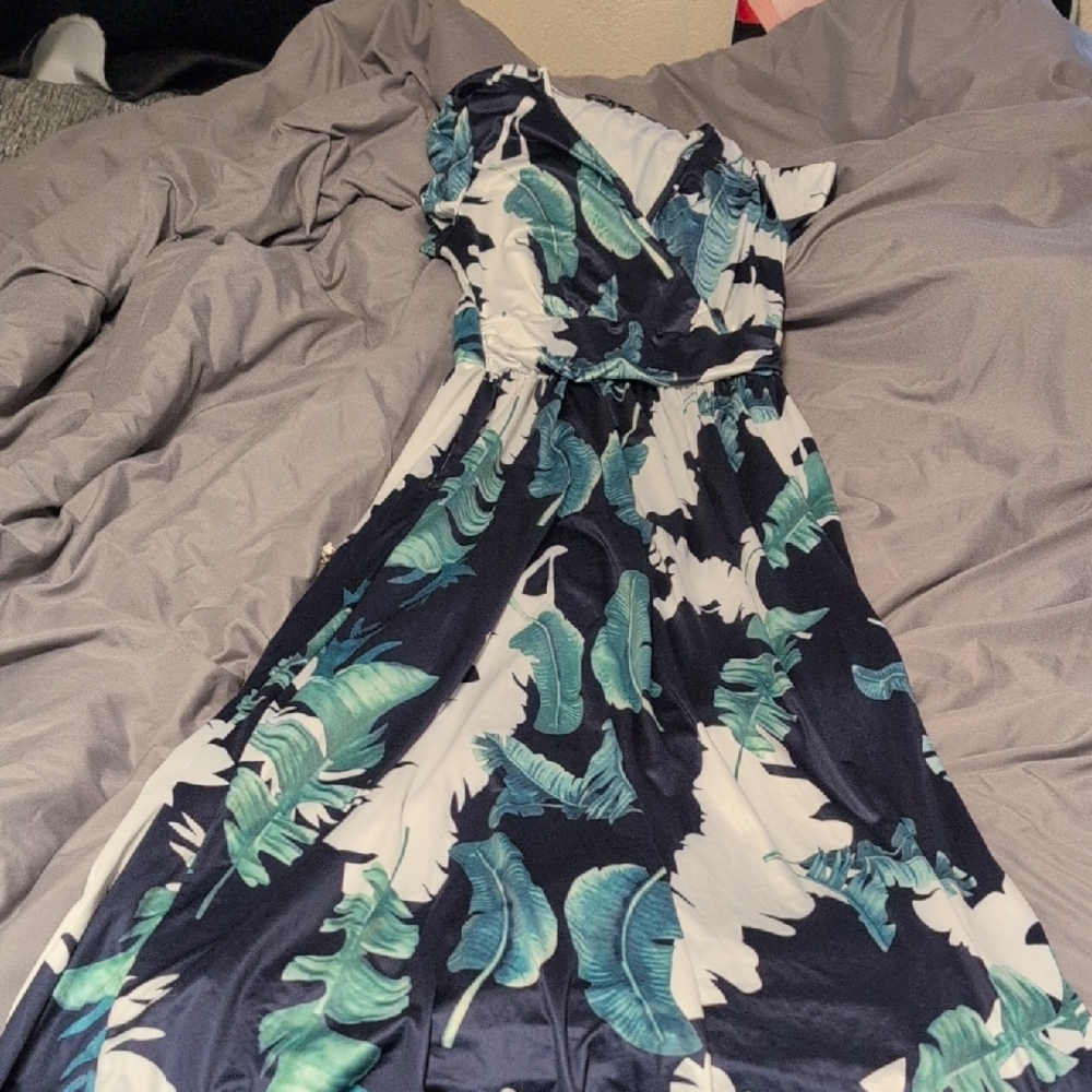 Chic Asymmetrical Dress in Navy and Green